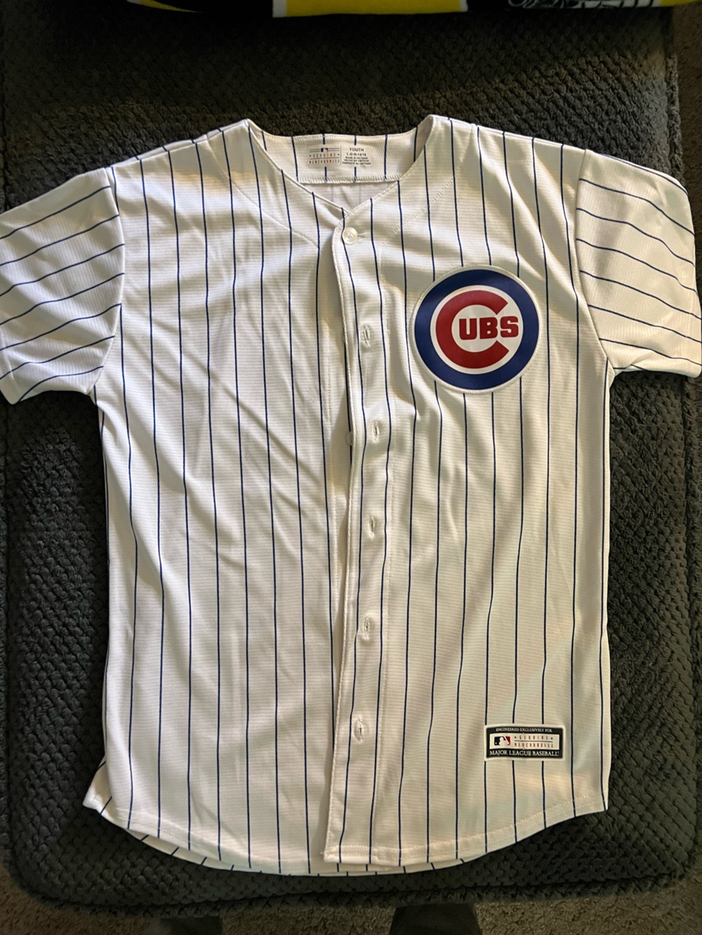 MLB Chicago Cubs White Pinstripe Button-Down Rizzo Baseball Jersey